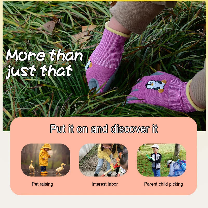 Gardening Gloves Kids Durable Waterproof Garden Work Gloves Non-Slip Children Safety Yard Work Gloves Portable Garden Supplies