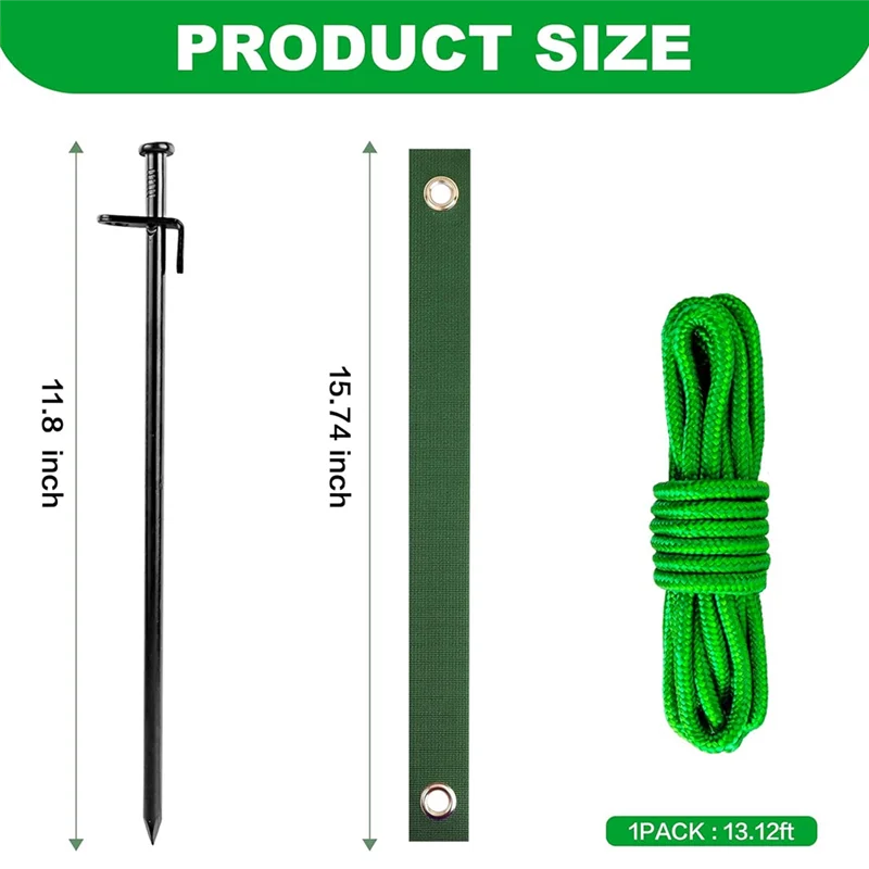 ABJN-Garden Tree Supports Tree Stake Kit Heavy Duty 3Pcs Metal Stakes& 3Pcs Rope Straps For Anchoring