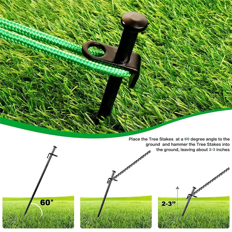 ABJN-Garden Tree Supports Tree Stake Kit Heavy Duty 3Pcs Metal Stakes& 3Pcs Rope Straps For Anchoring