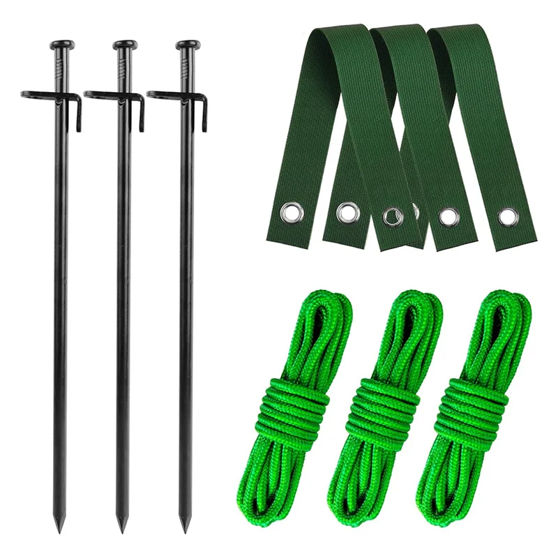 ABJN-Garden Tree Supports Tree Stake Kit Heavy Duty 3Pcs Metal Stakes& 3Pcs Rope Straps For Anchoring