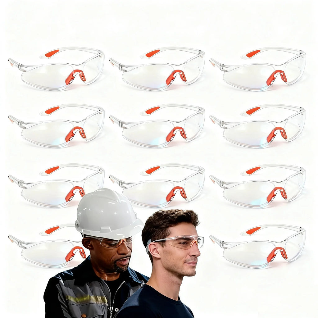 Safety Glasses -12 Piece Pack of Protective Glasses,Safety Goggles Eyewear Eyeglasses for Eye Protection with Clear Plastic Lens
