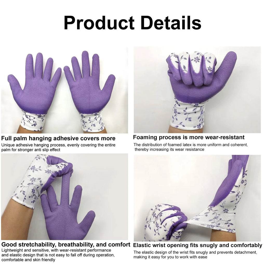 Garden Gloves One Size for Women Breathable Foam Latex Working Gloves, for Gardening Landscape DIY Rubber Gloves