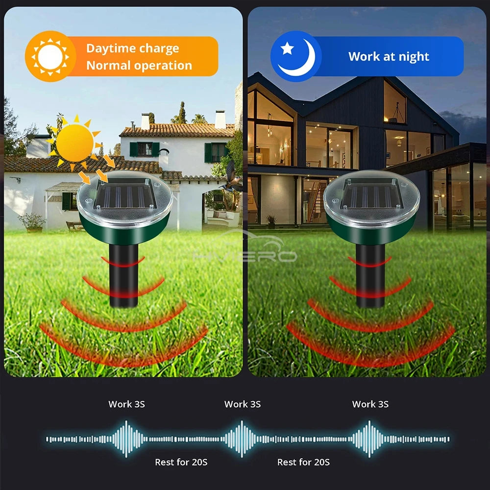 1/2/4/8/12Pcs Solar Powered Ultrasonic Sonic Mouse Mole Pest Rodent Repeller Transmitted Vibration Wave Yard LED Outdoor Park