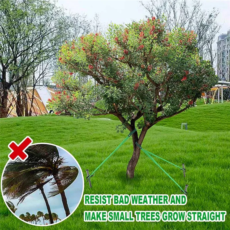 AT21-Heavy Duty Tree Stake Kit- Garden Tree Support System 3Pcs Metal Stakes& 3Pcs Rope Straps For Anchoring