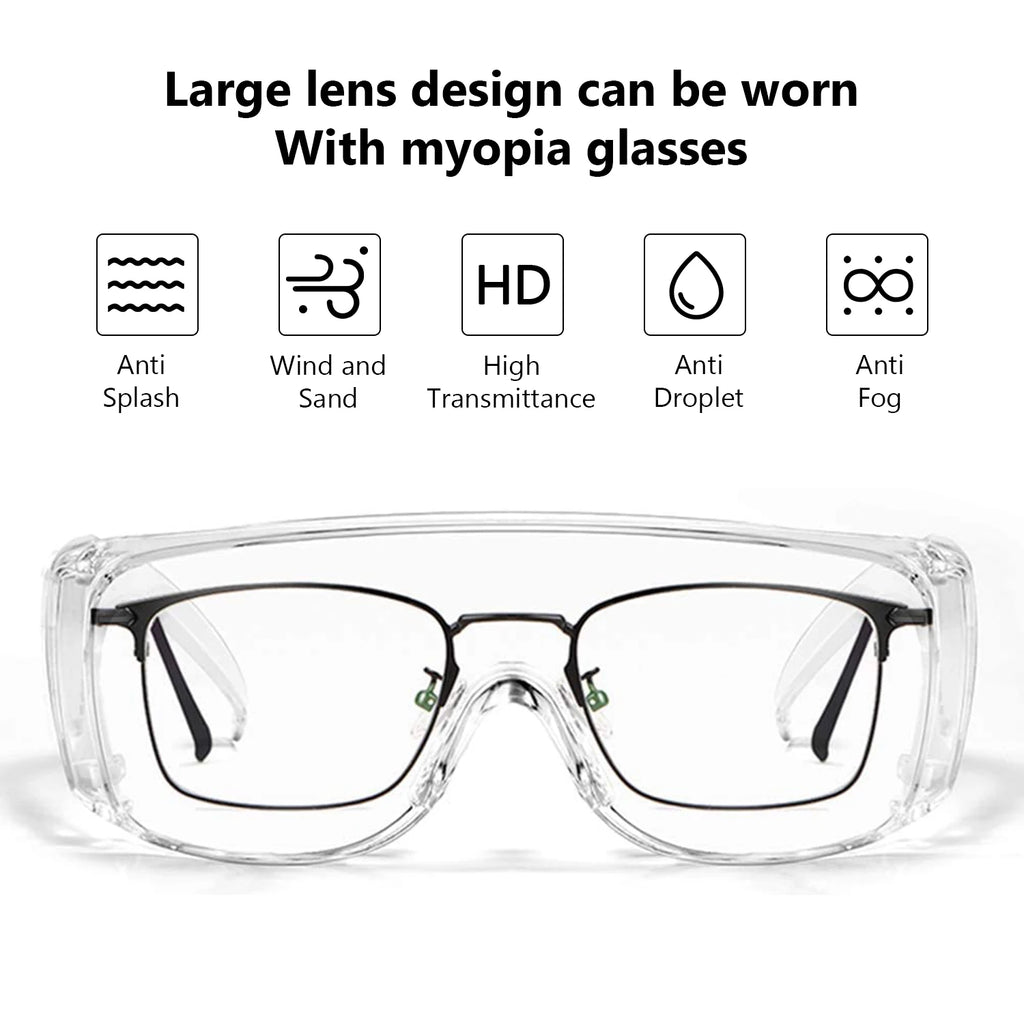 Safety Glasses Anti Fog Goggles Vented Sides Shields Transparent PC Frame Spectacles for Lab Medical and Daily Use