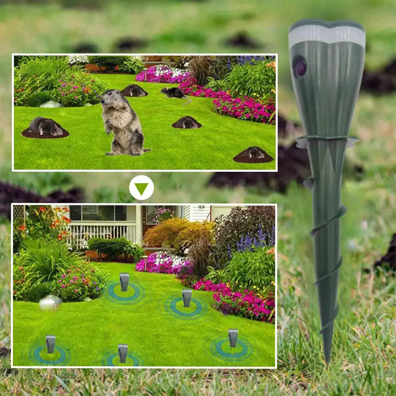 New Solar Powered Waterproof Screw Mole Repellent For Lawns Gopher Screw Repeller Outdoor Groundhog Deterrent Vibration Stakes